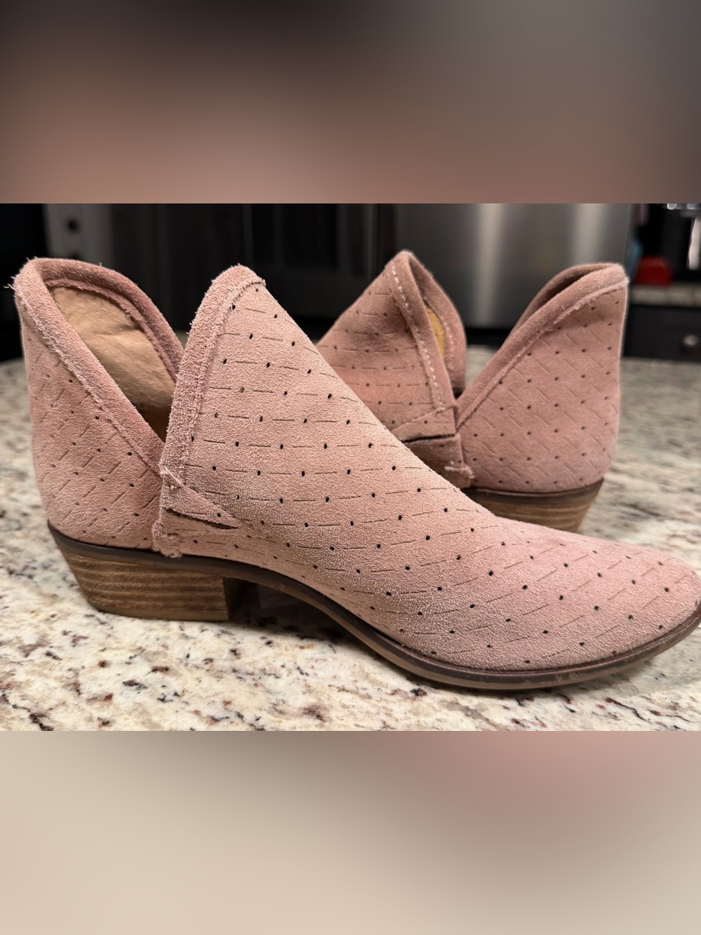 Lucky Brand Blush Pink Suede Cutout Ankle Booties